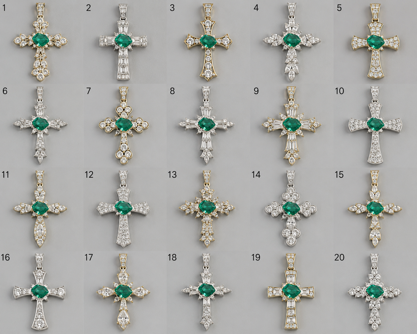 Dije Forma Cristo Oro Blanco Diamantes y Esmeraldas